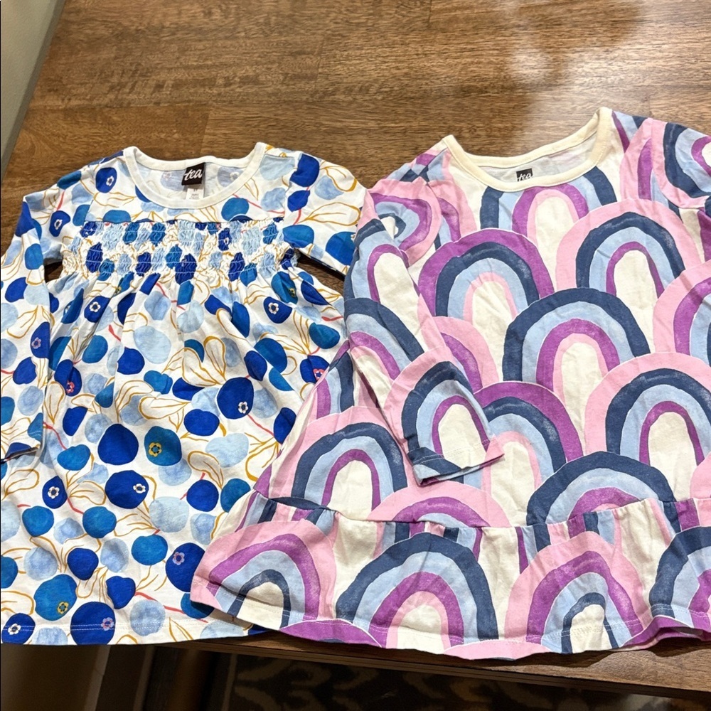 Pair of Tea Collection dresses, size 2T. 2 long sleeve cotton knit dresses